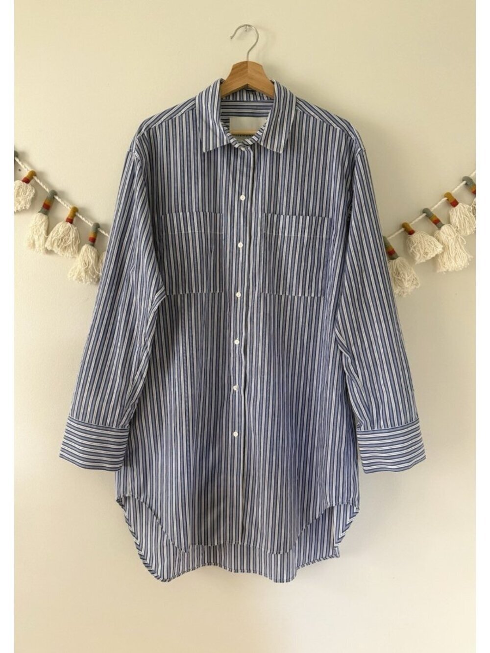 Birgitte Herskind Sienna Shirt Blue Stripe Longline Button Down Coastal Nautical